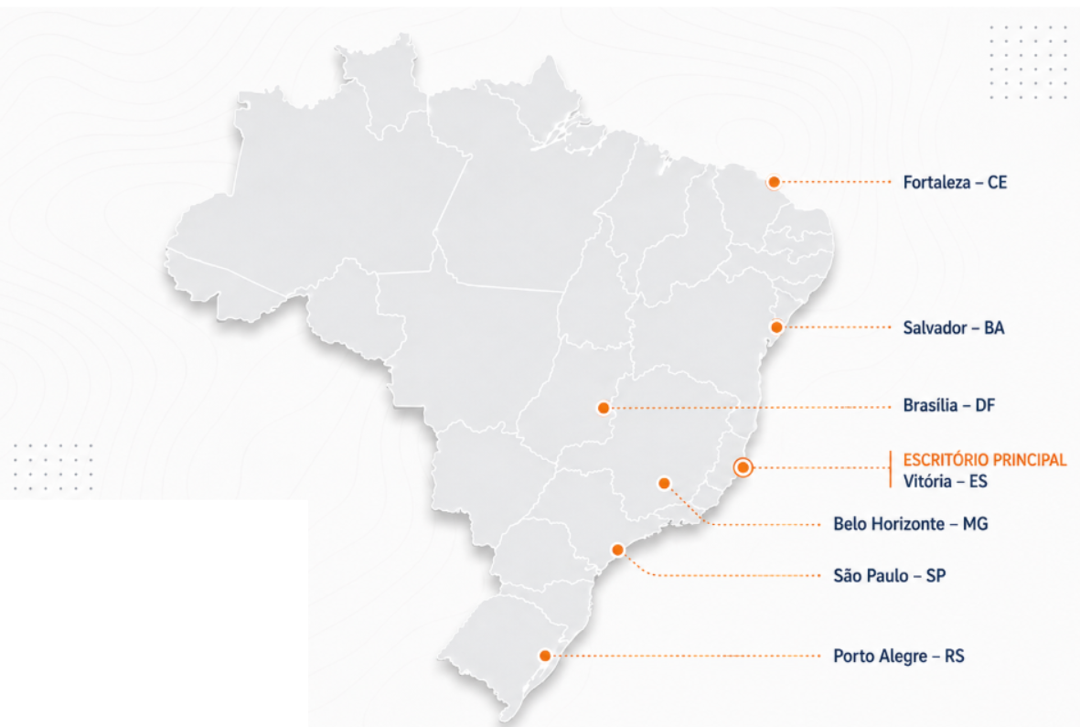 Mapa do Brasil com os escritórios da SOMA